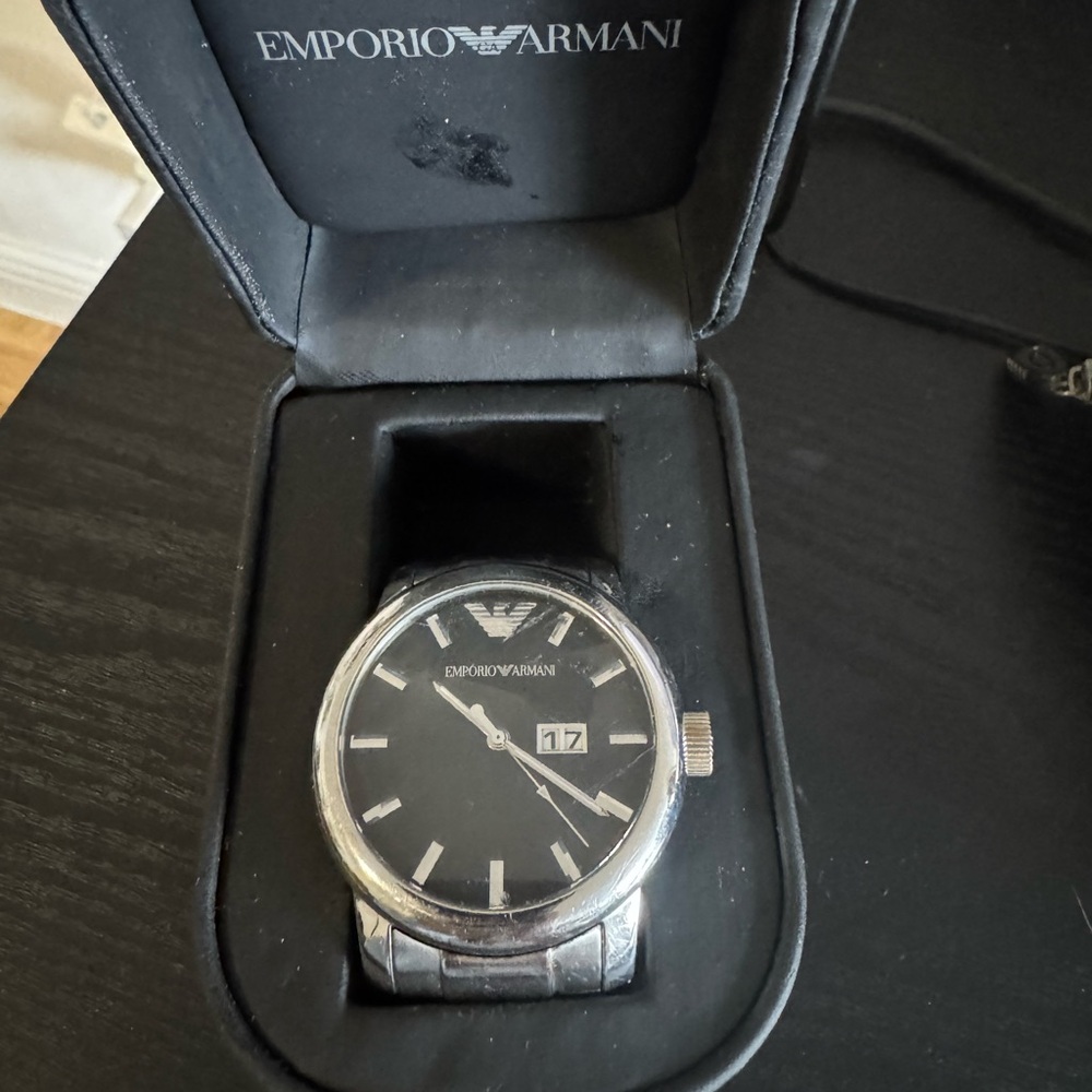 Emporio Armani Classic Black and Silver Timepiece Watch